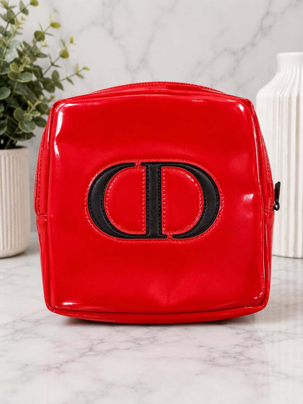 Christian Dior Red Patent Cosmetic Makeup Bag Travel Pouch Beauty Case